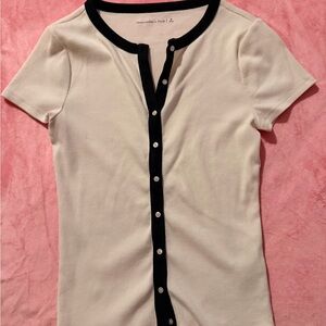 Abercrombie & Fitch Cream and Black Button-Down Shirt